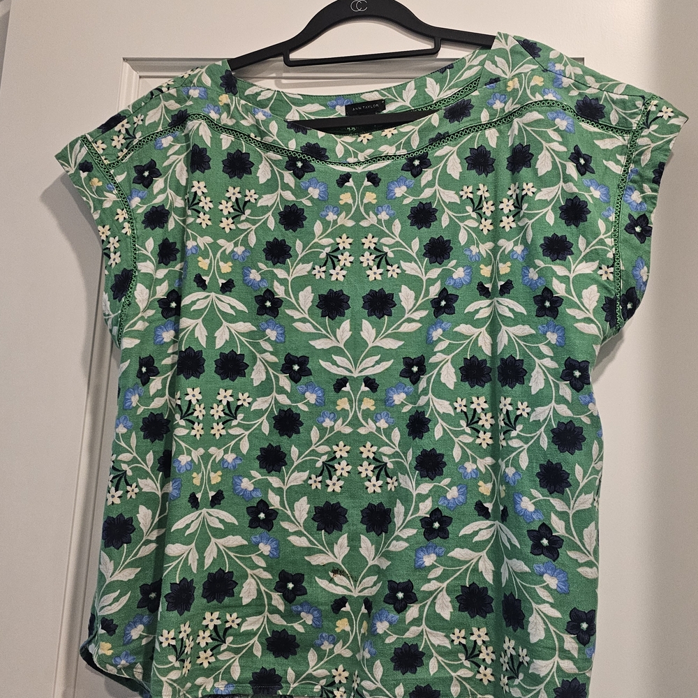 Talbots Green Floral Blouse